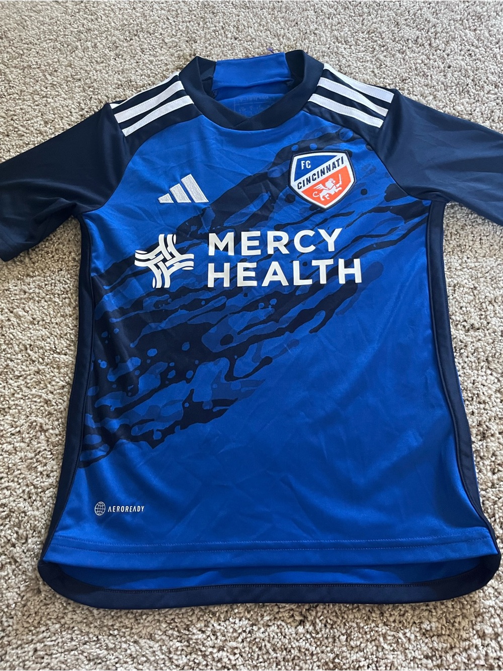 adidas FC Cincinnati Kids Blue and Navy Soccer Jersey with Mercy Health